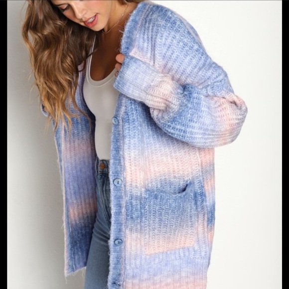 2 for $20😍 For Love & Lemons Celeste Cardigan - Size XS - Blue/Pink Ombre - Picture 1 of 9